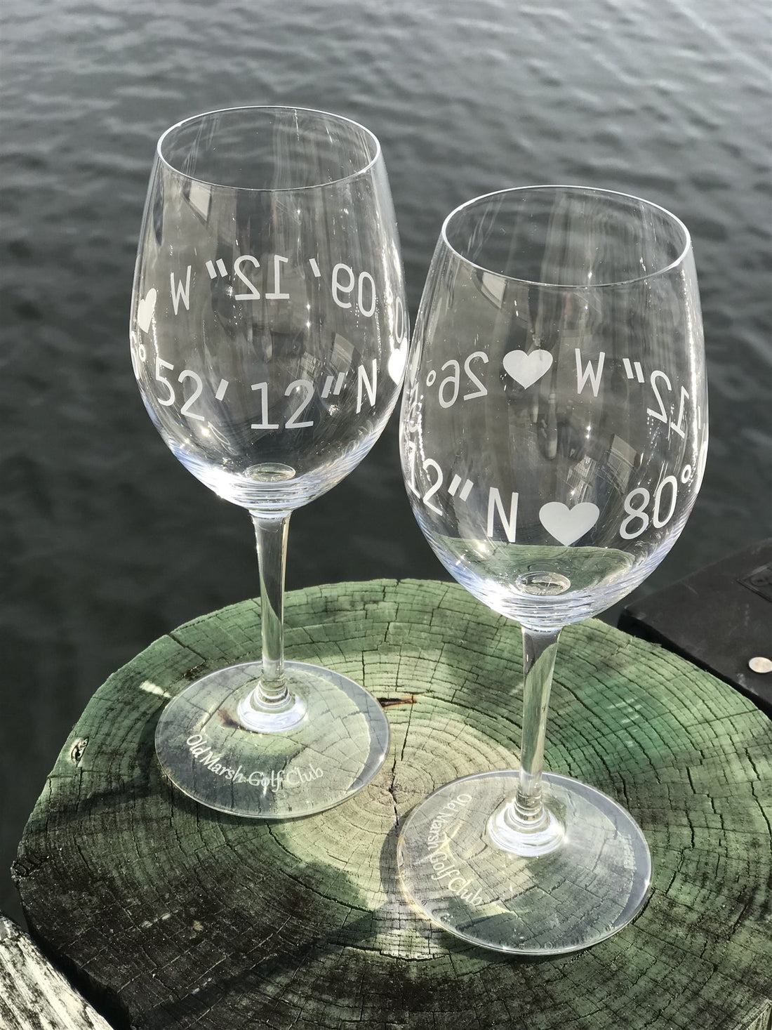 Vino-White-Wine with Stem- Engraved Coordinates Glass- Set of Two